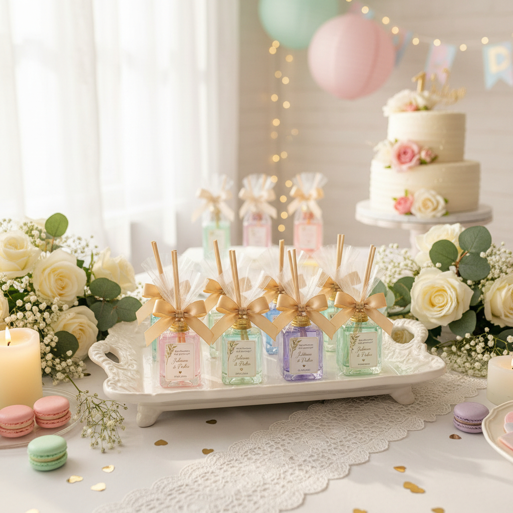 Kit 50 Lembrancinhas Personalizadas Mini Difusor Aromatizador Festa Infantil Casamento Maternidade Chá Revelação e Bebê