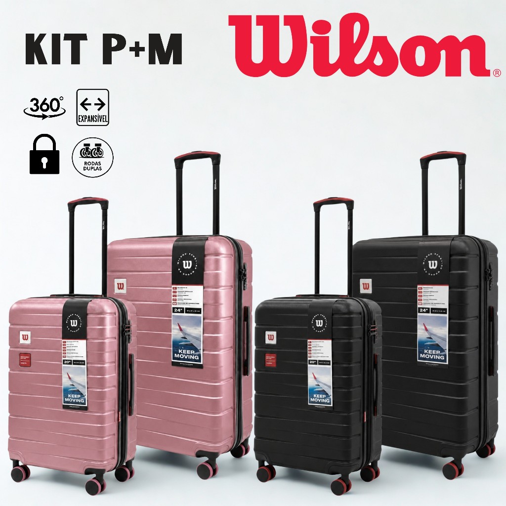 Kit Mala Wilson Bordo Média Expansível 360 Cadeado Senha Bagagem Viagem Padrão Preto Rosé