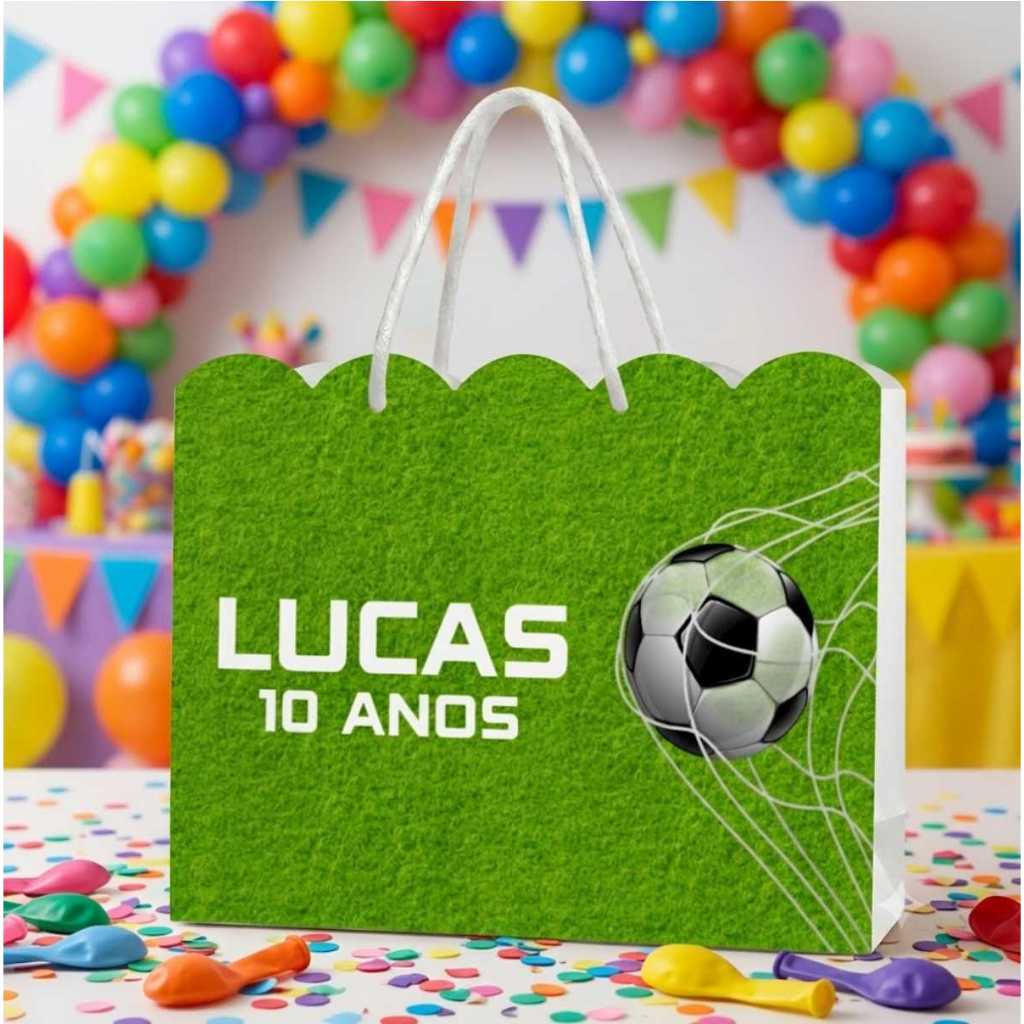 Sacolinha Personalizada Futebol Com Nome e Idade Kit Festa e Aniversario Pegue e Monte (20x15x5) Lembrancinha