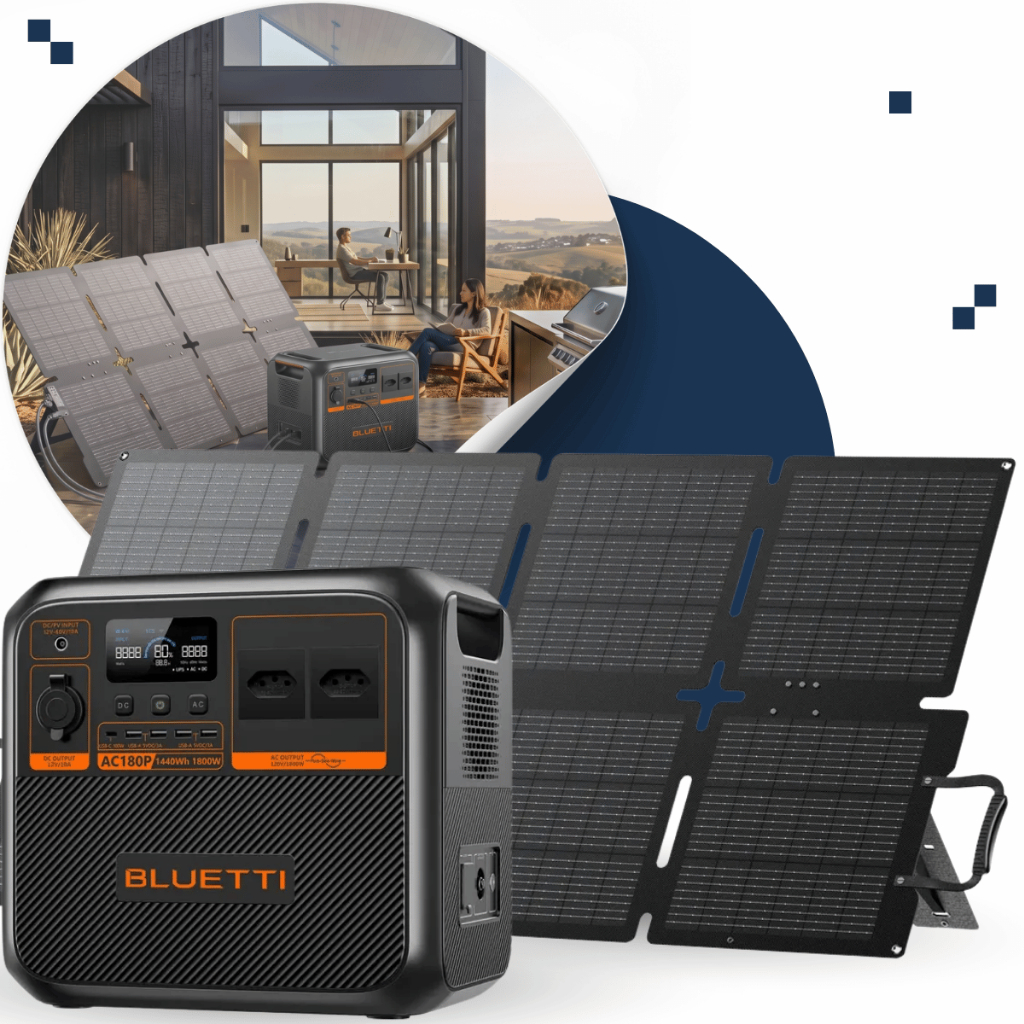 Estação Energia Solar Portátil Bluetti AC180P 110V / 220V + Painel Sora 130W 21.6 V Conector MC4