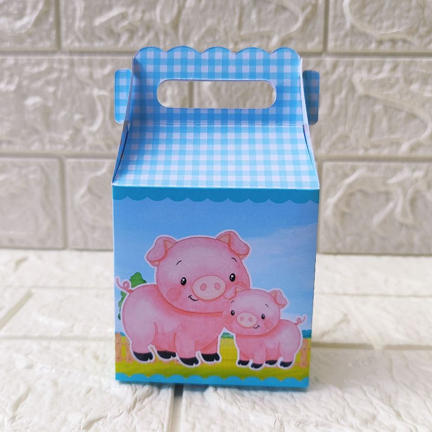 Caixa maletinha personalizada Fazendinha azul lembrancinha surpresa aniversário infantil PEGUE E MONTE