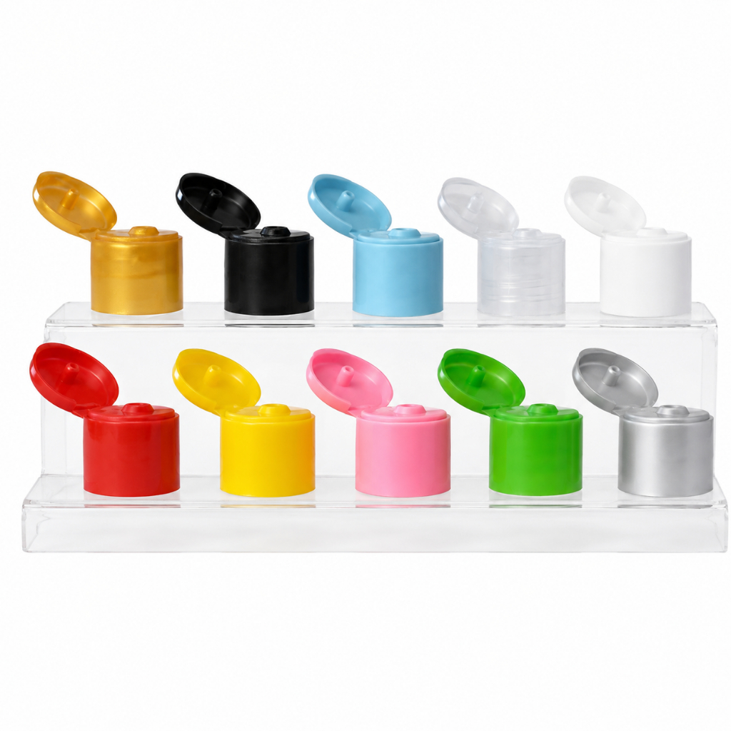 500 Tampas de Plástico Fliptop Diversas Cores Rosca 18/415