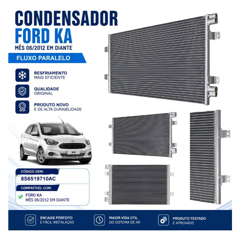 Condensador Ford Ka Mês 06/2012 Fluxo Oem: 8s6519710ac