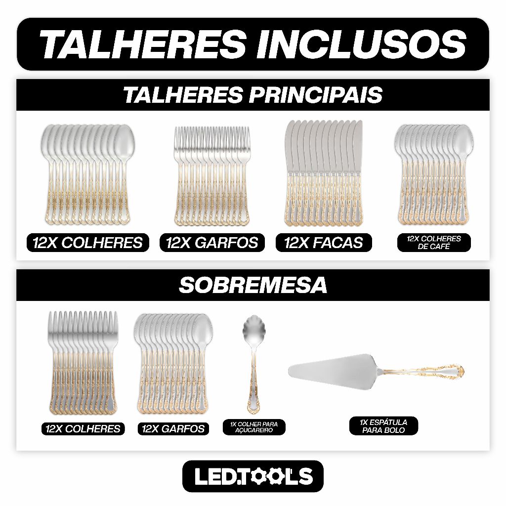 Kit Jogo Faqueiro 84 Peças Talheres Luxo Inox Banhado a Ouro 24k Maleta de Senha e Couro Sintético · foto 2