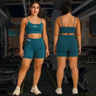Conjunto de Academia Feminino Fitness top short Cintura alta Zero Transparência com Cintura Alta