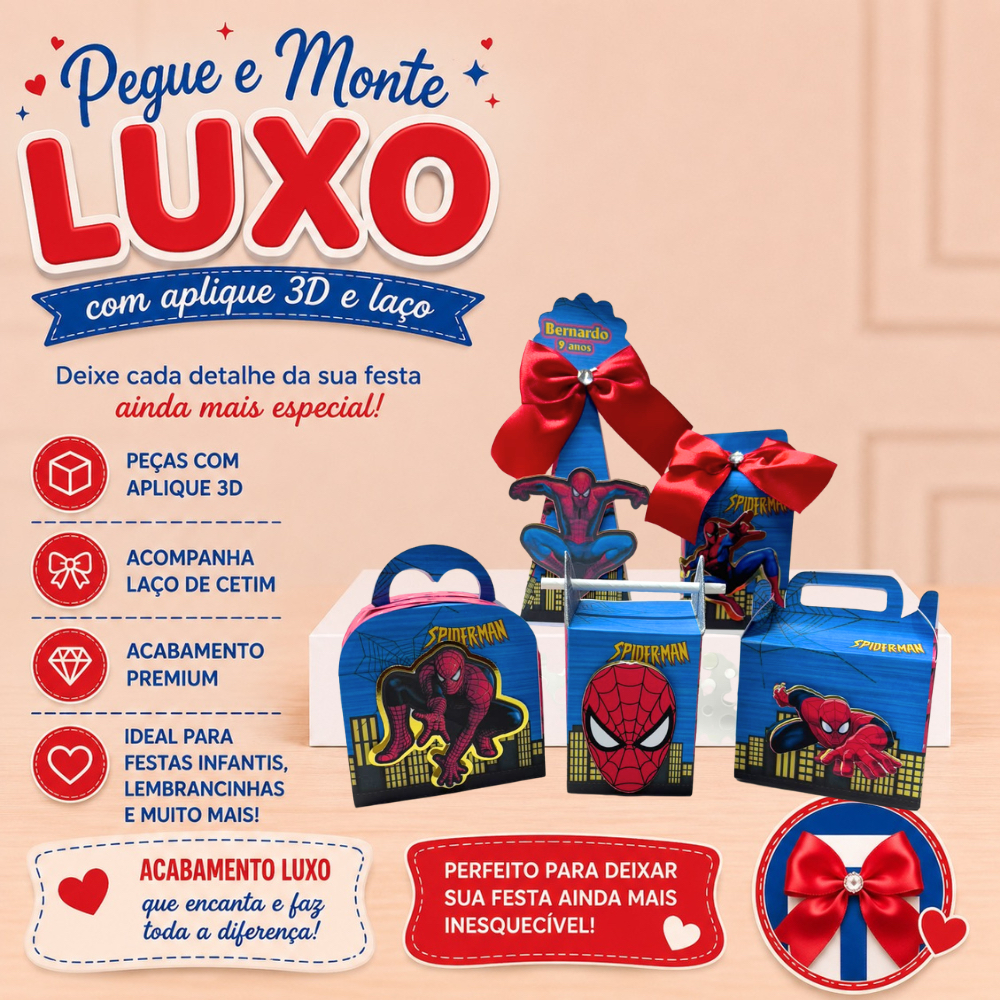 PEGUE E MONTE KIT FESTA HOMEM ARANHA CAIXINHAS PERSONALIZADAS LEMBRANCINHAS