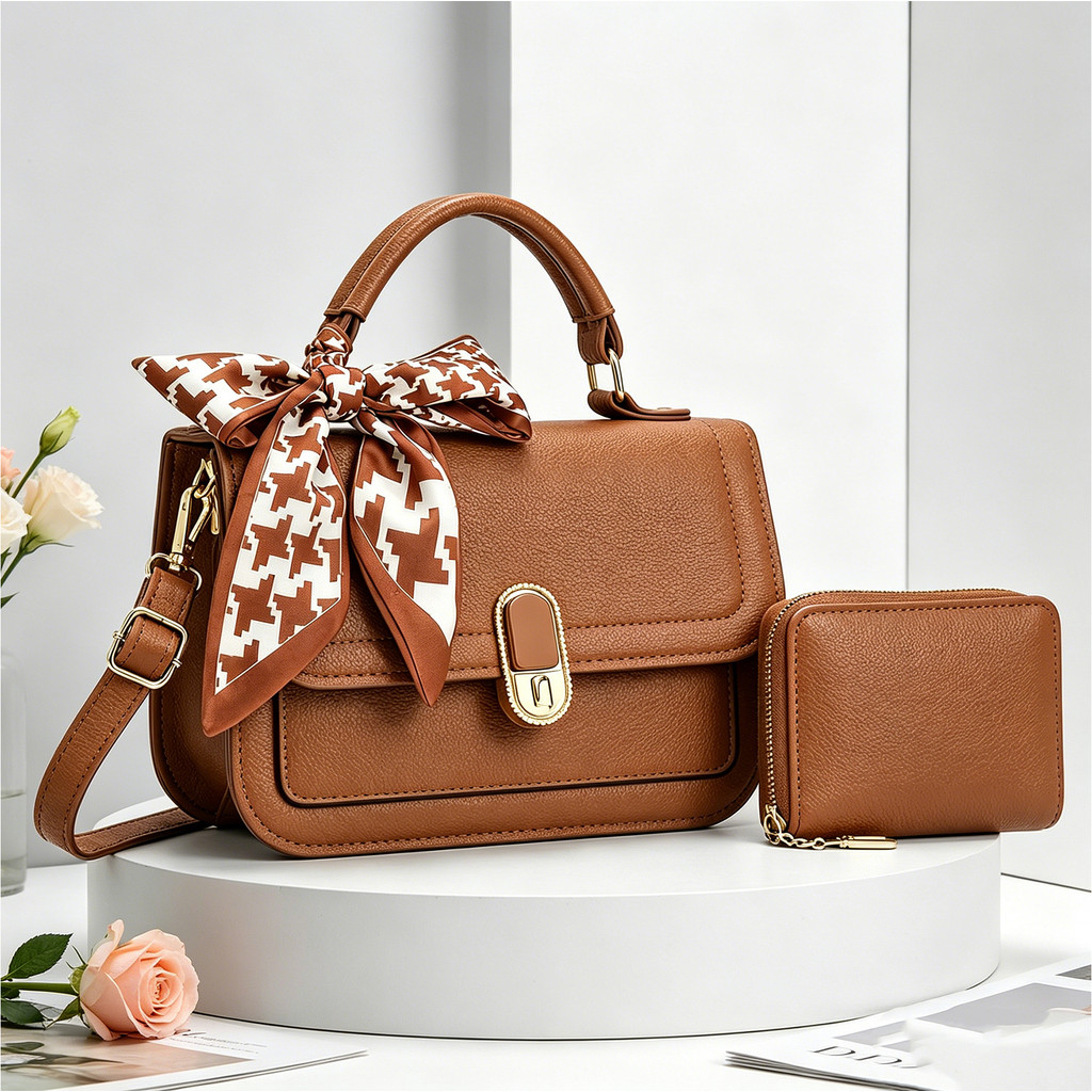Bolsa Feminina Matelassê com Lenço Kit Bolsa Transversal plus Carteira Tendência Couro Ecológico Para Trabalho e Balada