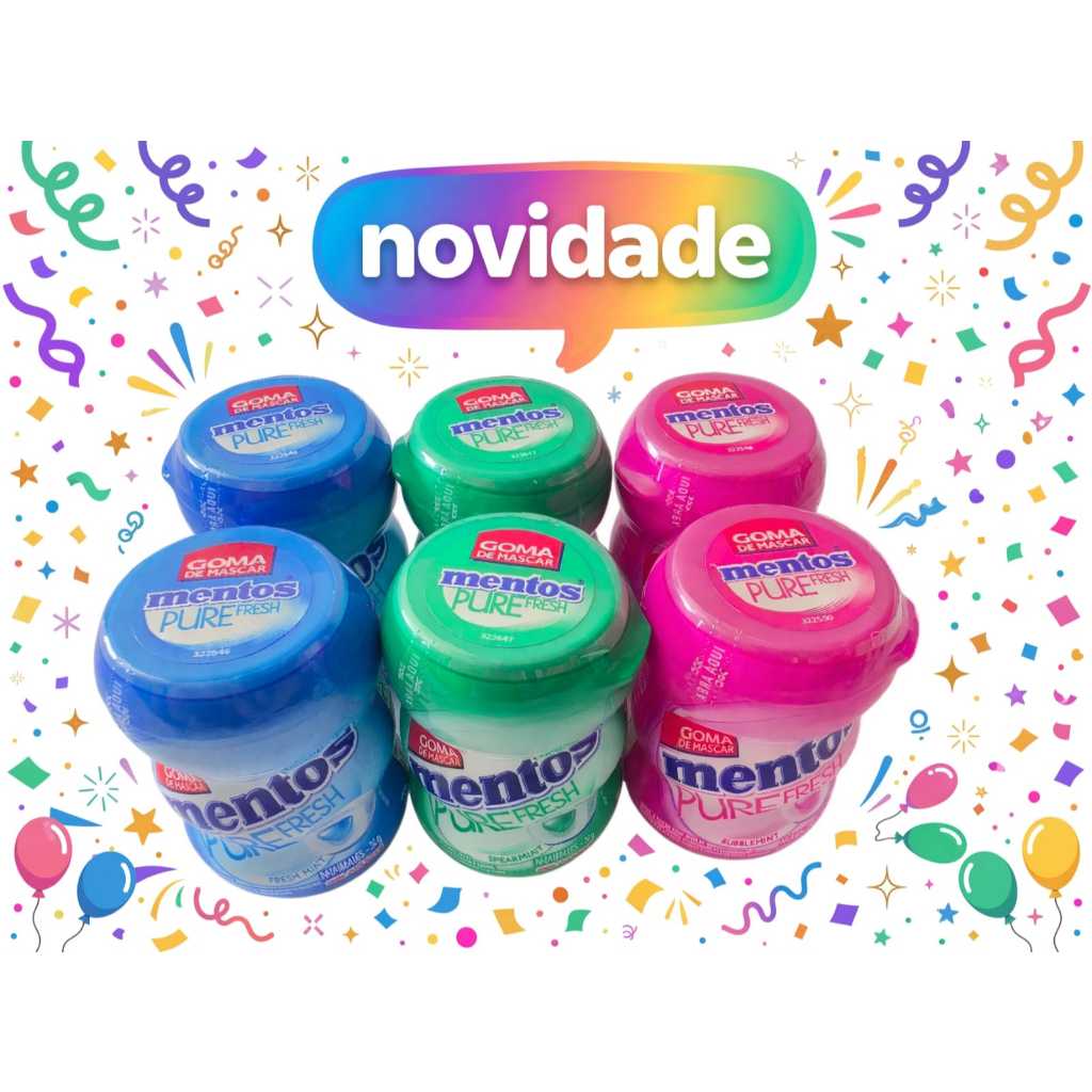 Kit 06 Chicletes Mentos Mini Pure Fresh Pote 20grs