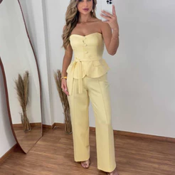 Conjunto Feminino Calça e Cropped chique Estiloso e Moderno
