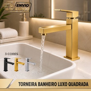 Torneira de Banheiro Quadrada Metal Moderna Inox Lavabo Pia Luxo Dourado Cromado Preto Lavatório