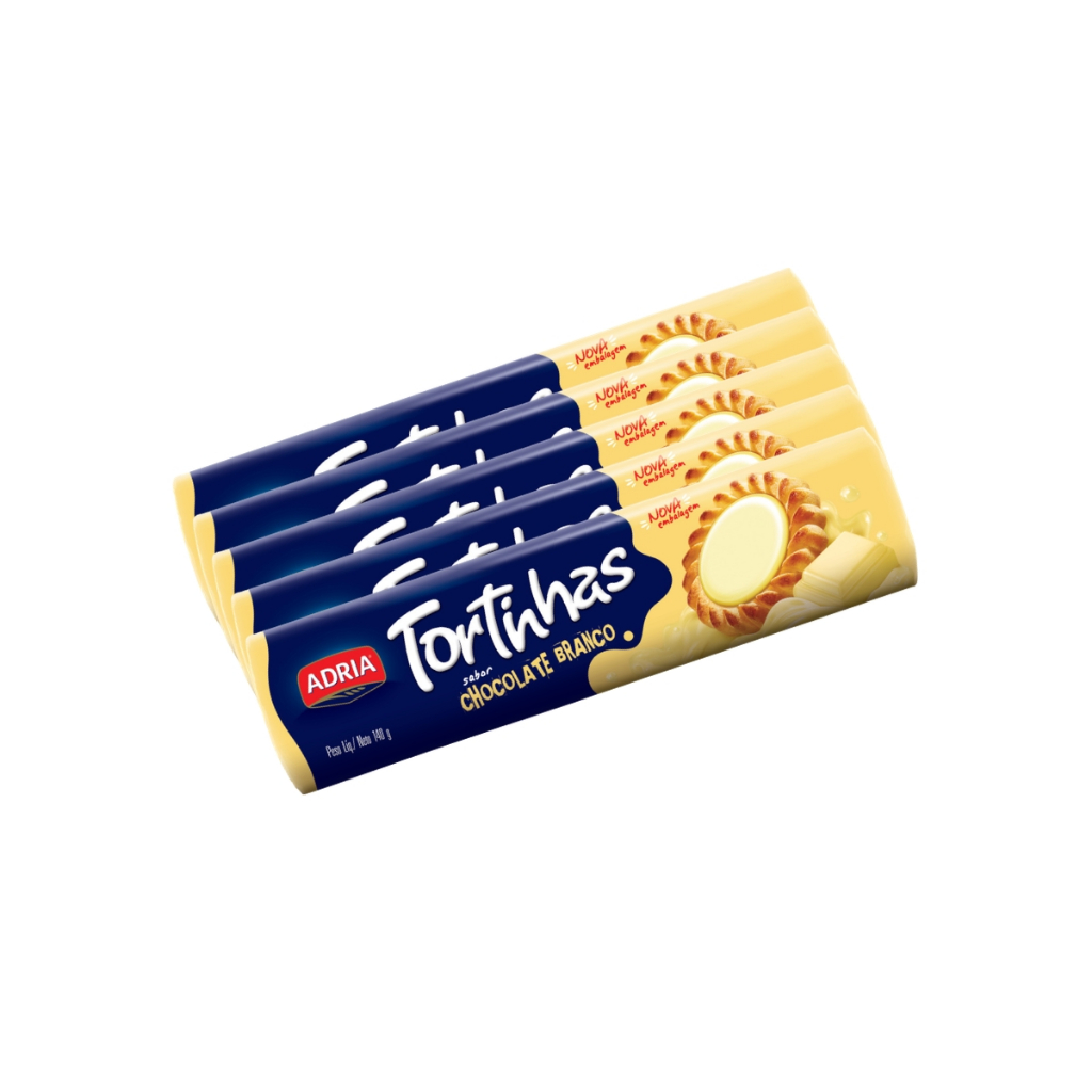 Kit 5un Biscoito Adria Tortinhas Chocolate Branco 140g