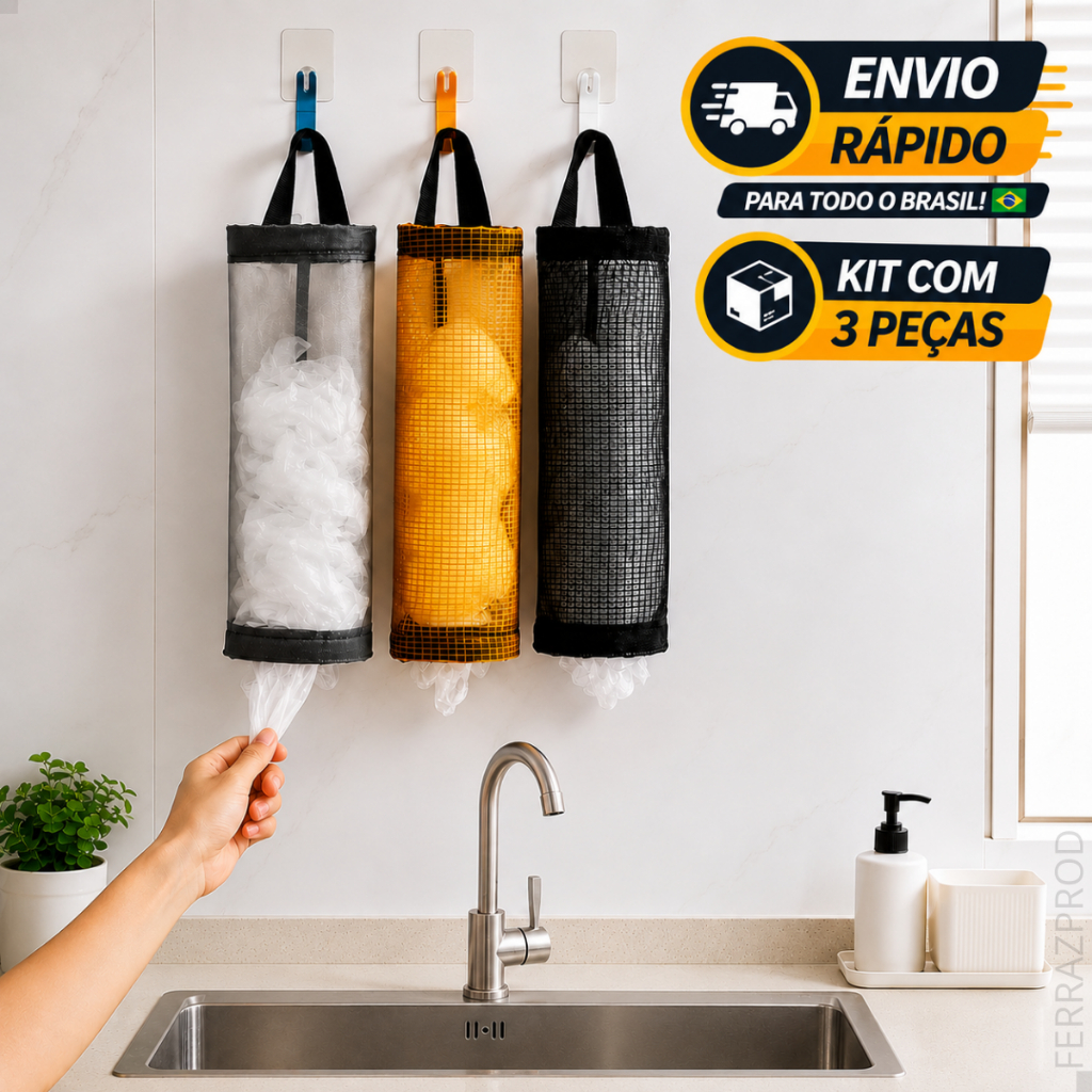 Puxa Saco Organizador Sacolas Compras Dispenser Porta Saquinhos Cozinha Lavanderia