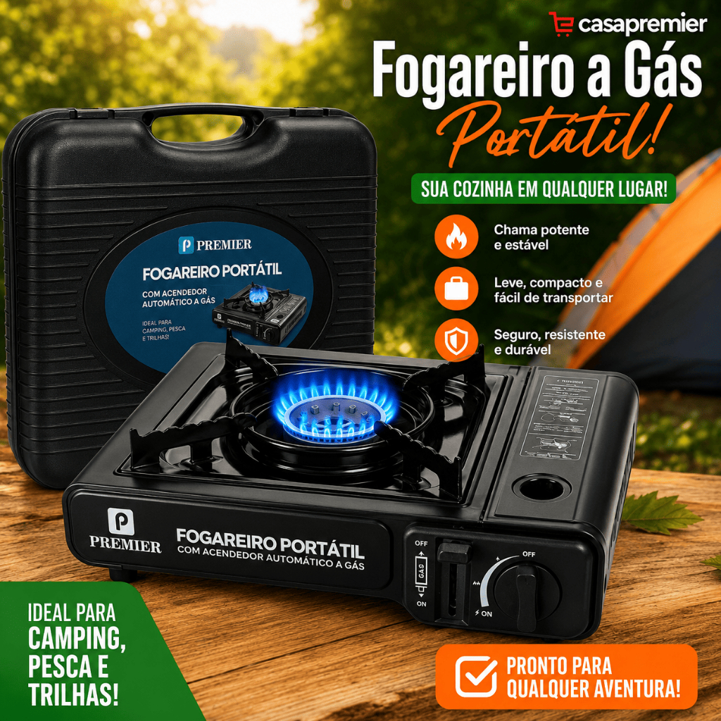Fogareiro Portátil a Gás Camping Pesca Viagem Acendimento Automático com Maleta Fogão a Gás Portátil