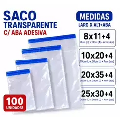 100un Saco Adesivado Saquinho Plástico Transparente C/ Aba Adesiva 8x11 ao 25x30