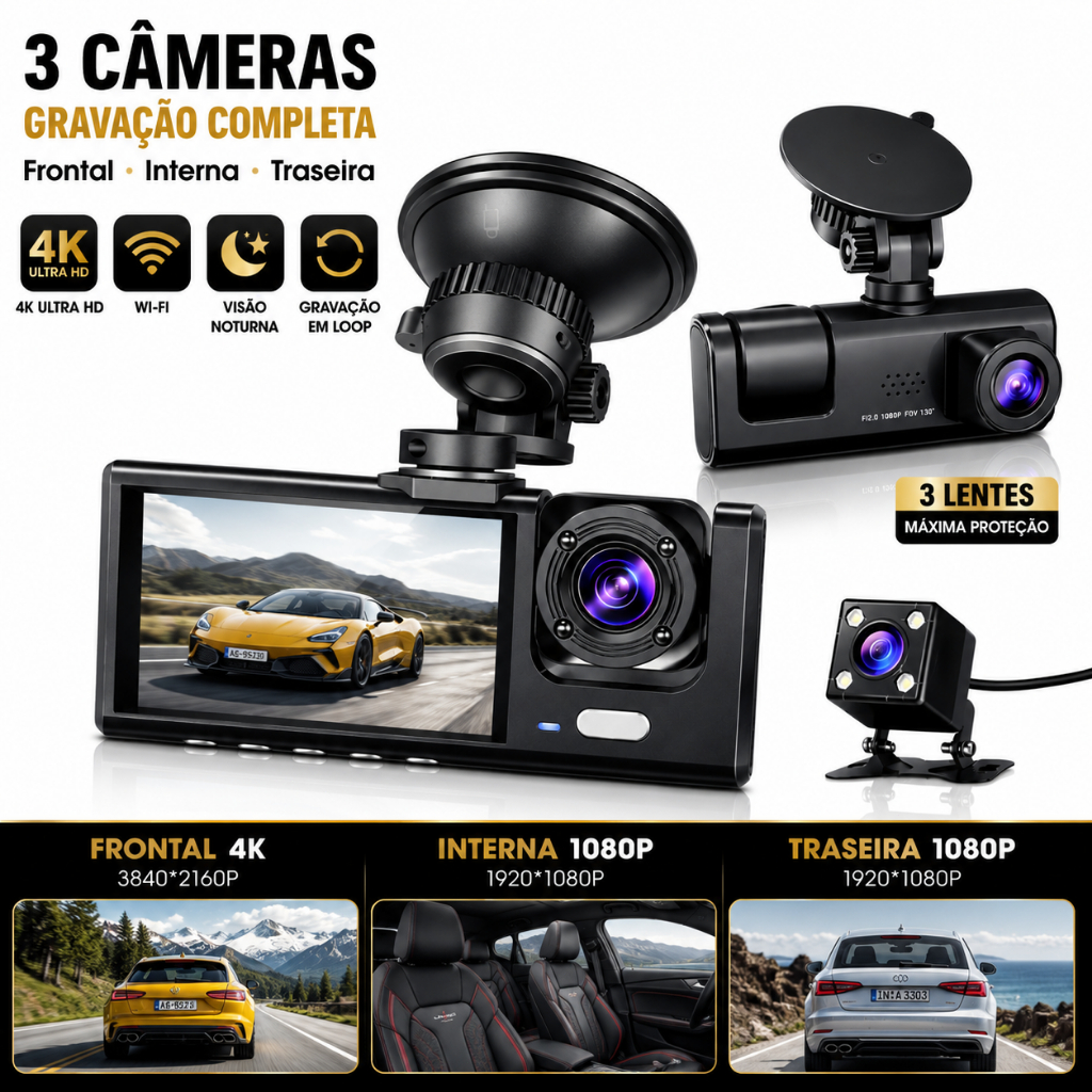 Câmera DVR Automotivo Full HD 1080p com Tela LCD, Gravador de Segurança para Veículos