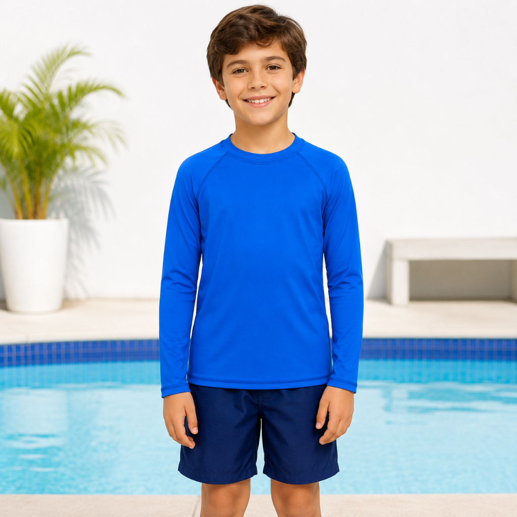 Camiseta UV50+ Infantil Juvenil Unissex Manga Longa Proteção Solar Praia 2 a 16 Anos Cores Sortidas