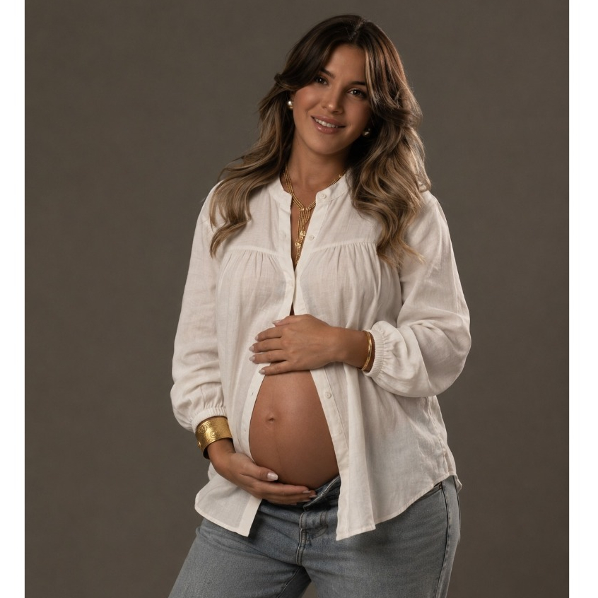 Camisa Para Gestante Branca Viscolinho Premium Ensaio Gestante Moda Maternidade Confortável