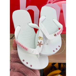 Chinelo Havaianas Top Branco Original + Placa Logo + Pontos de Luz