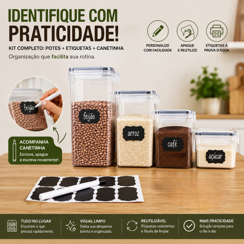 Kit 15 Potes Hermético Cadencia Mantimentos Quadrado Freezer Micro-ondas 22,4L Com Adesivos e Canetinha · foto 2