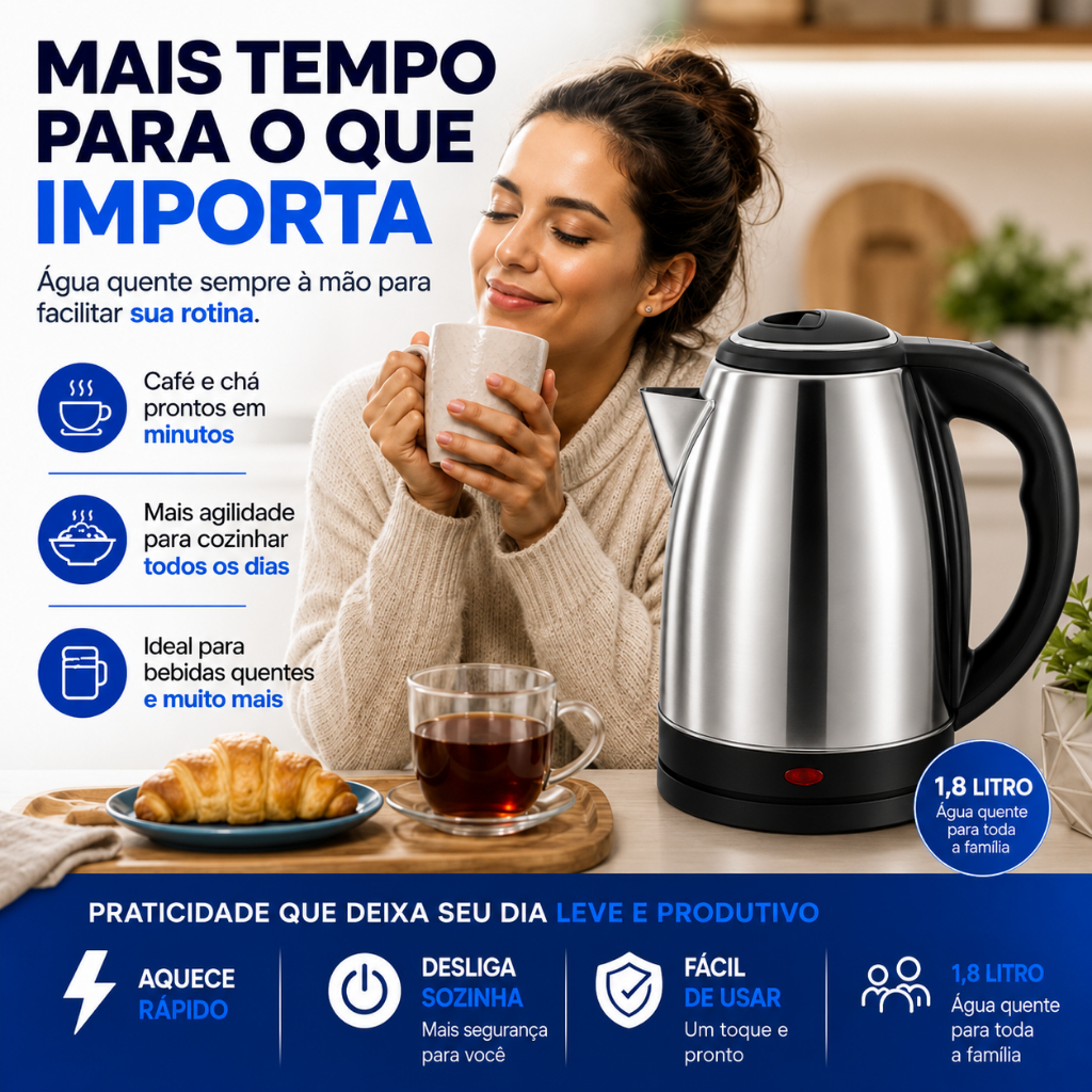 Chaleira Jarra Elétrica 2L 1000W e 1500W Desligamento Automático — imagem 2 de 2