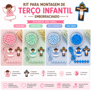 Kit para Terço Infantil Emborrachado Artesanato Lembrancinhas Batizado Primeira Comunhão