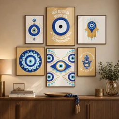 Quadro Decorativo Espiritual Proteção Energia Positiva Kit 6 Peças Sala Quarto Escritório