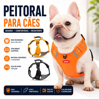 Peitoral para Cachorro Refletivo Pequeno Médio Porte Passeio Segurança Confortável Ajustável