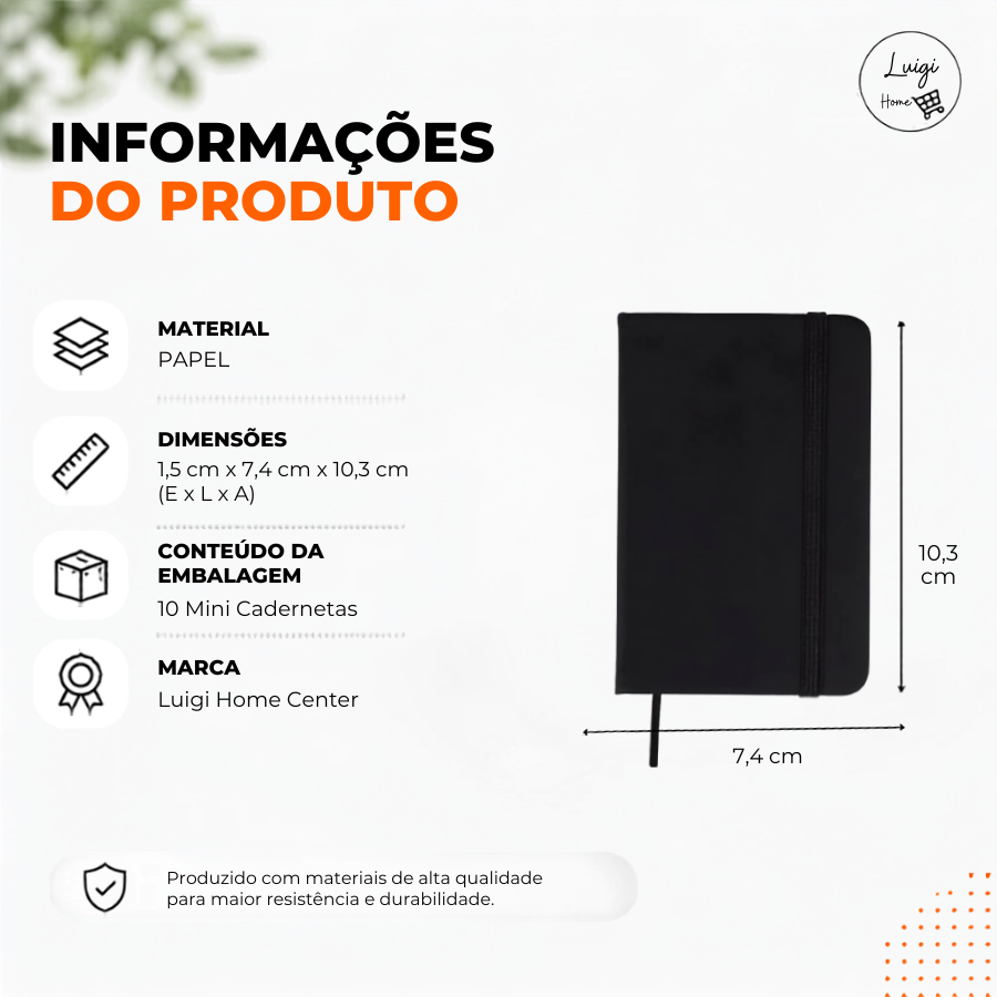 Kit 10 Mini Cadernetas Tipo Moleskine Sem Pauta Capa Dura