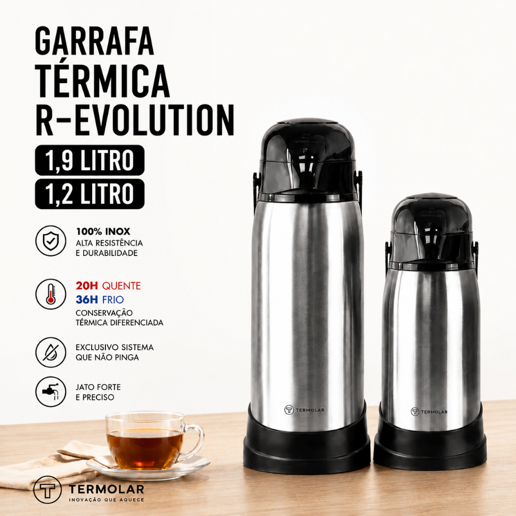 Garrafa Termica R-Evolution Café 1,9 Litros Inox 304 Termolar Garrafa de Café Inox Maciço