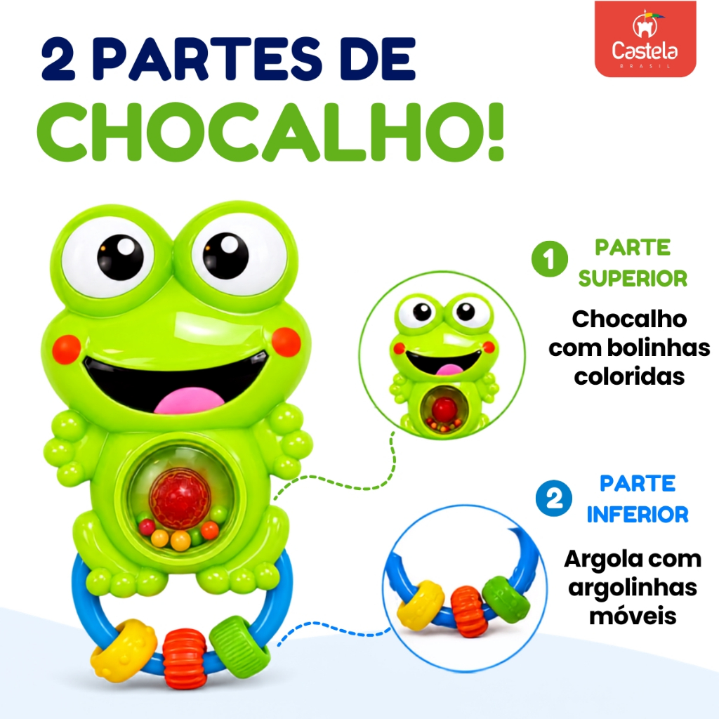 Brinquedo Chocalho Sapinho com Luz e Som - Castela