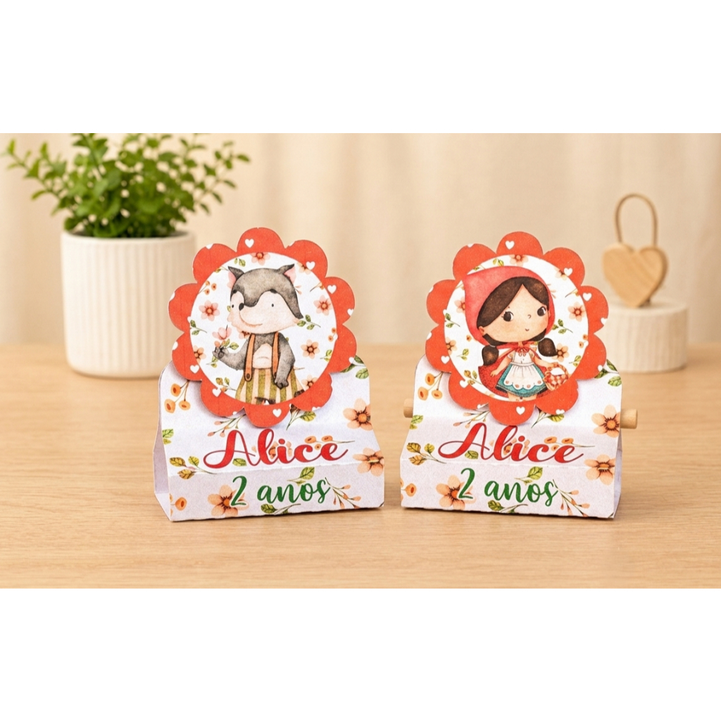 Porta Bis Duplo Chapeuzinho Vermelho Aquarela kit Lembrancinha Personalizada Aniversário Infantil