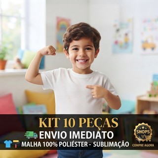 Kit com 10 Peças Camisetas Infantis Branca Lisa Atacado Escola Uniforme Malha Premium Sublimação