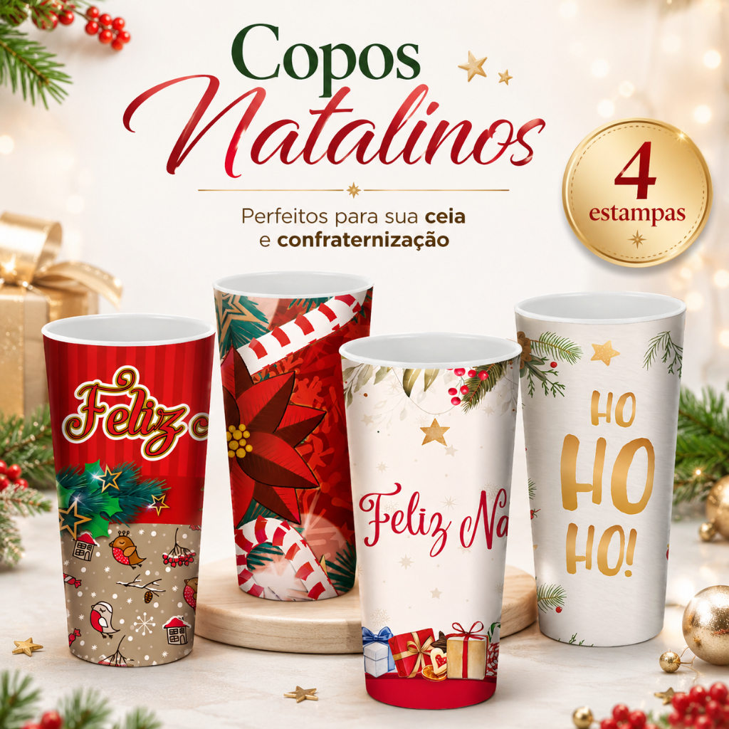 Kit de copos Personalizados Feliz Natal de 350 Ml Festas Lembrancinhas Brindes