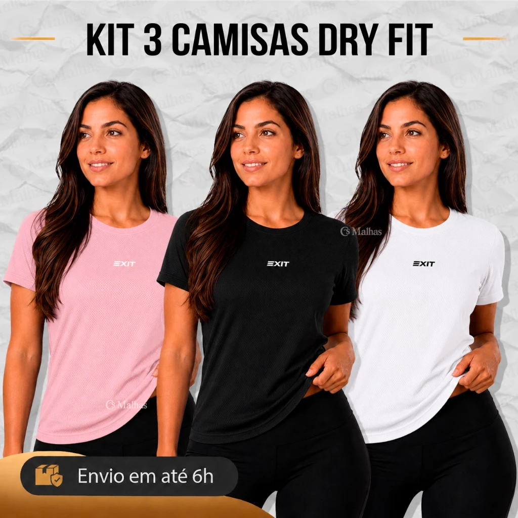 Kit 3 Camisetas Femininas Dry Fit Academia Treino Corrida Caminhada Fitness Proteção UV P ao GG — imagem 1