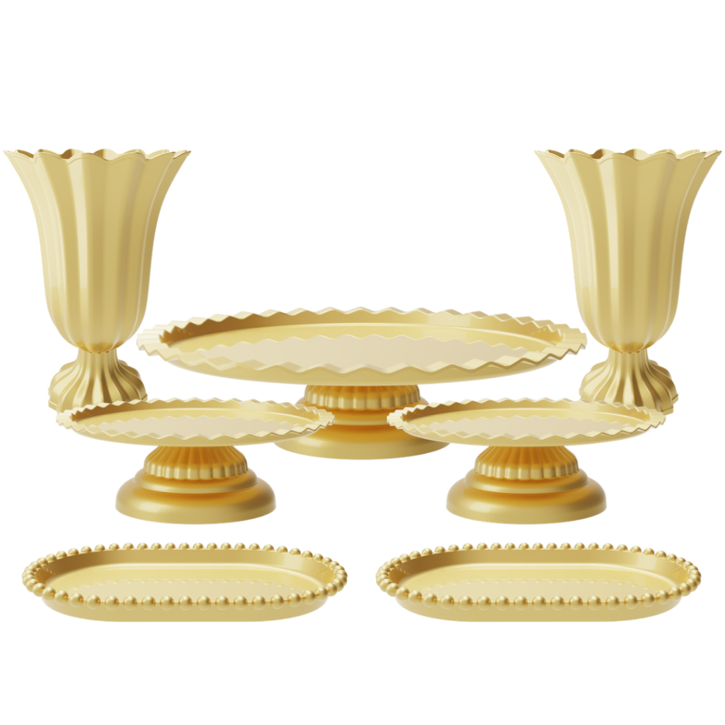Kit Decoração 7 Peças Festa Casamento Doces Bolo Mesa Cerimônia Eventos