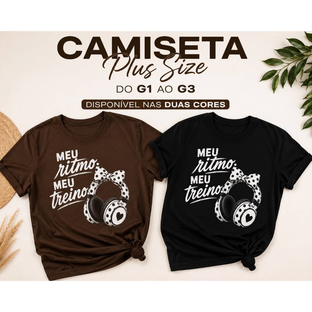Camiseta Plus Size Feminina Academia Meu Ritmo Meu Treino Algodão Estampada G1 G2 G3 Fitness Casual — imagem 2 de 2