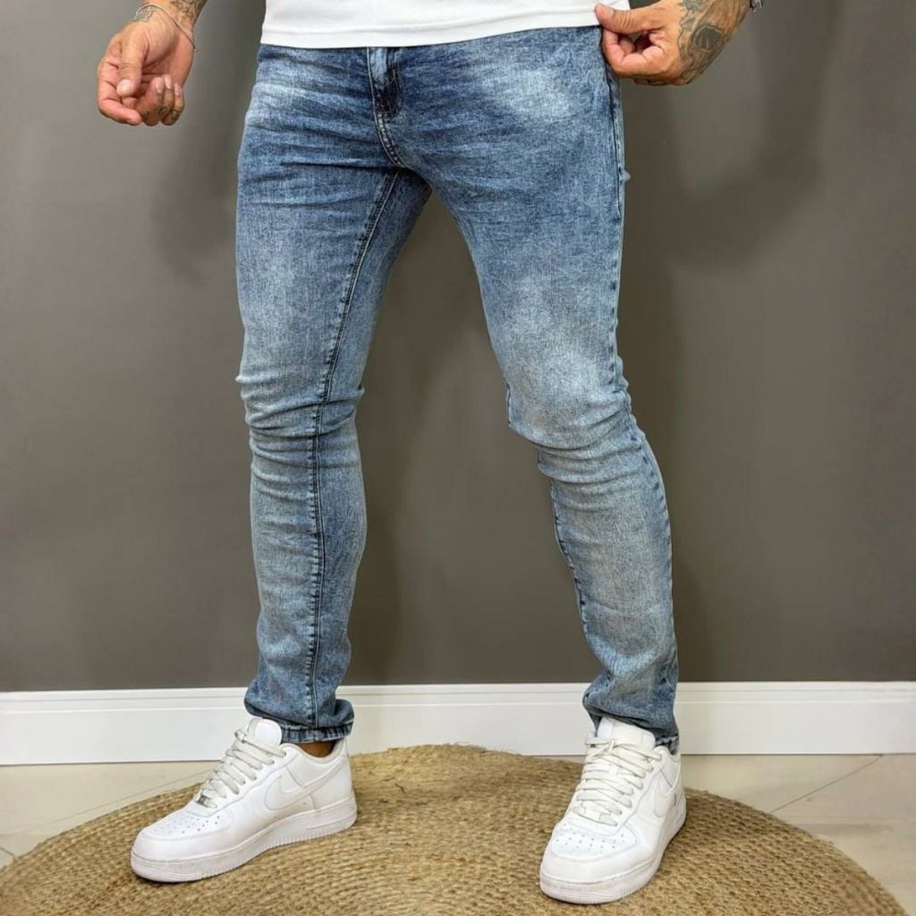 Calça Jeans Masculina Jogador Stonada com Elastano Tradicional Reforçada Premium Skinny