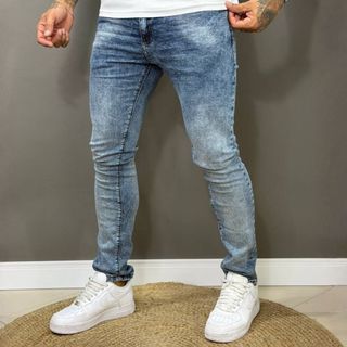 Calça Jeans Masculina Jogador Stonada com Elastano Tradicional Reforçada Premium Skinny