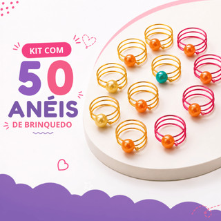 Kit Anéis Infantil Pérola Colorido Ajustável Lembrancinha Menina Sacolinha Festa Aniversário