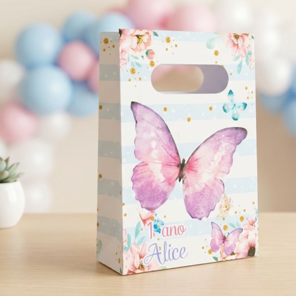 10 Sacolinhas Personalizadas Tema Borboletas Lilás Lembrancinha Festa Infantil Pegue e Monte