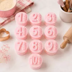 Kit Carimbos para Brigadeiro Idade e Anos 10 Peças | Marcadores para Doces 1 ao 10 Meses, Pasta Americana Gourmet