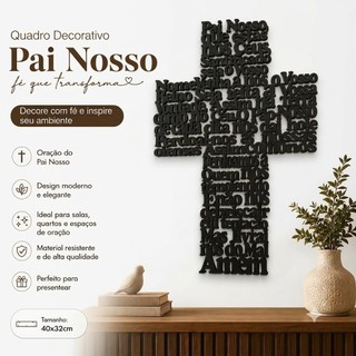 Quadro Religioso Pai Nosso em Cruz Decoração Moderna para Parede Sala Quarto