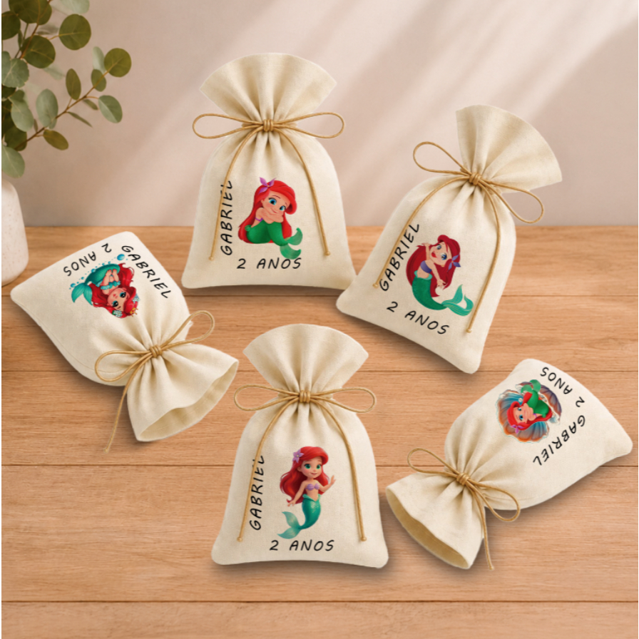Kit 20 Saquinhos Lembrancinha Personalizada Festa Infantil Aniversário Ariel Baby Cute 11x17