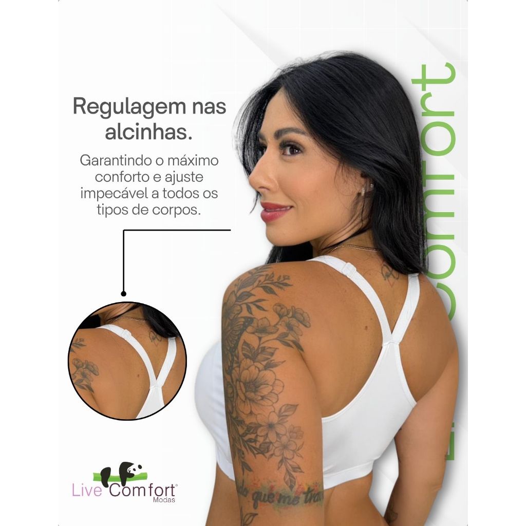 Kit 3 Top Amamentação Reforçado Poliamida Confortável Gestante Alcinha Regulagem Microfibra Click — imagem 2 de 2