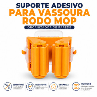 Suporte De Vassoura Mop Rodo Autocolante Organizadores Multifuncionais Gancho De Parede Sem Furação