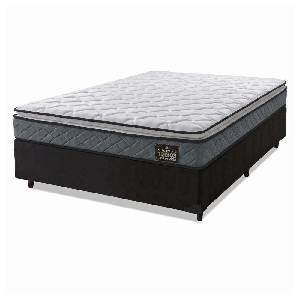 Cama Box Casal Colchão Espuma D33 Pillow Top Millenium 138x188x57cm Cinza/Preto Hellen
