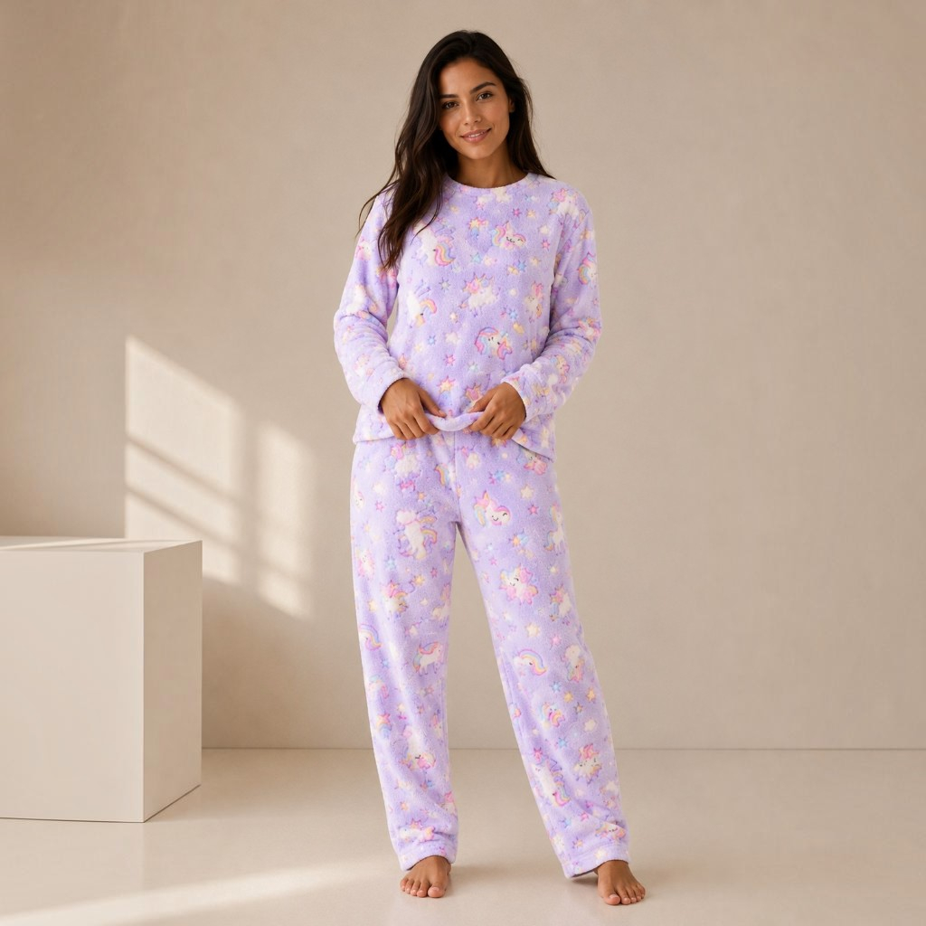 Pijama Ultra Soft Feminino Quentinho Fleece Peludinho para Inverno Frio
