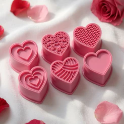 Kit com 6 Ejetores e Cortadores de Docinhos Tema Namorados Love Corações 76