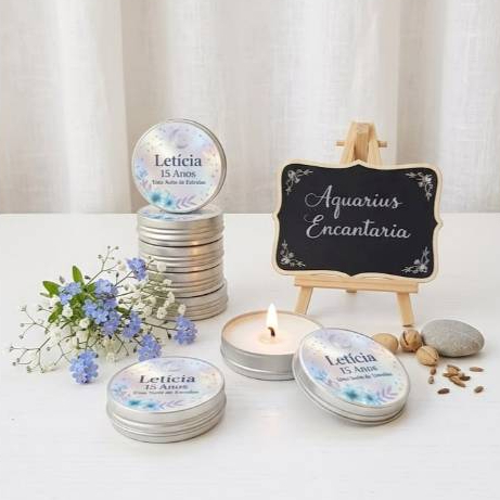 Lembrancinha Vela Aromática Personalizada em Latinha | Casamento Chá de Bebê Aniversário eventos 15 Anos— LER DESCRIÇÃO