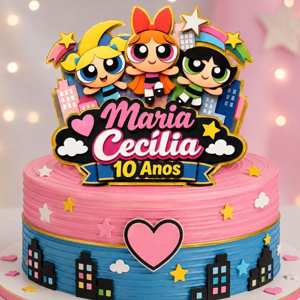 Topo de bolo Meninas Super Poderosas - Topper de festa de aniversário menina - personalizado - decoração - lembrancinhas